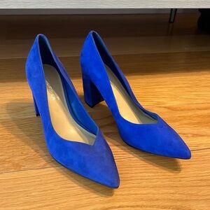 Marc Fisher Caitlin Blue Suede Block Heel Pumps